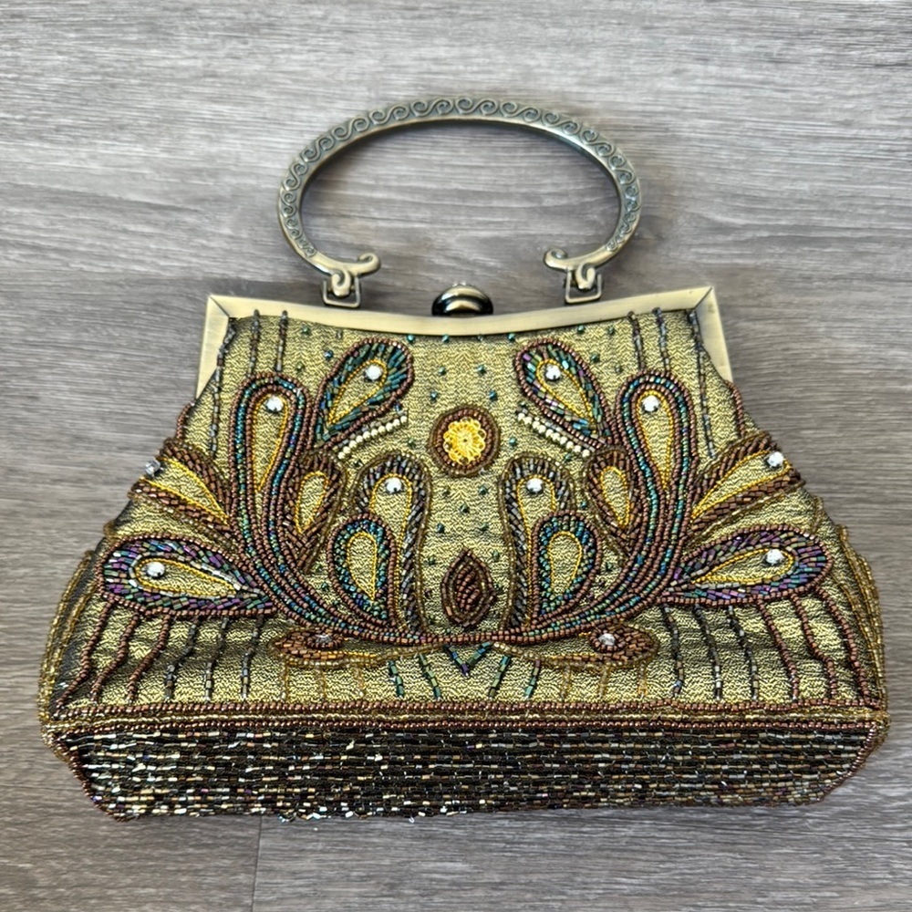 Beaded Handbag with Gold and Brown Accents - Picture 5 of 16